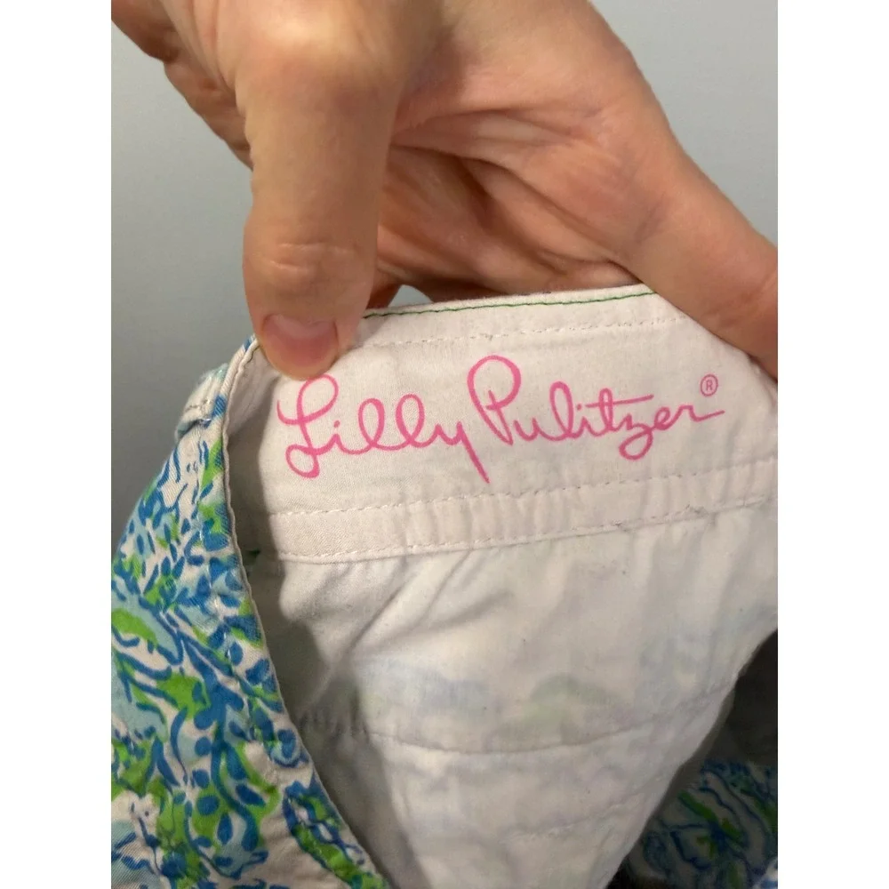 Lilly Pulitzer Buttercup Shorts Womens 4 Blue Green Floral Scalloped Hem Cotton